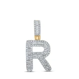 Image of 10kt Yellow Gold Mens Baguette Diamond R Initial Letter Pendant 1/2 Cttw