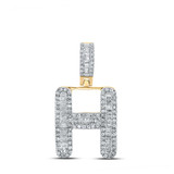 Image of 10kt Yellow Gold Mens Baguette Diamond H Initial Letter Pendant 1/2 Cttw