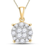 Image of 14kt Yellow Gold Womens Princess Diamond Cluster Pendant 1/4 Cttw