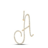 Image of 14kt Yellow Gold Womens Round Diamond A Initial Letter Pendant 1/2 Cttw