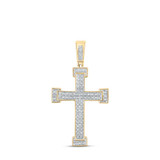Image of 10kt Yellow Gold Mens Round Diamond Roman Cross Religious Charm Pendant 1/5 Cttw