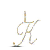 Image of 10kt Yellow Gold Womens Round Diamond K Initial Letter Pendant 1/2 Cttw