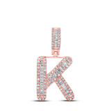 Image of 10kt Rose Gold Mens Baguette Diamond K Initial Letter Pendant 3/8 Cttw