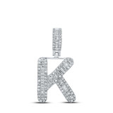 Image of 10kt White Gold Mens Baguette Diamond K Initial Letter Pendant 3/8 Cttw
