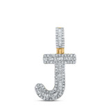 Image of 10kt Yellow Gold Mens Baguette Diamond J Initial Letter Pendant 3/8 Cttw