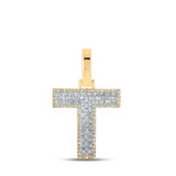 Image of 10kt Yellow Gold Mens Baguette Diamond T Initial Letter Charm Pendant 3/8 Cttw