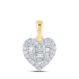 Image of 10kt Yellow Gold Womens Baguette Diamond Heart Pendant 3/8 Cttw