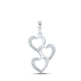 Image of 10kt White Gold Womens Round Diamond Triple Heart Pendant 1/4 Cttw