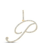 Image of 10kt Yellow Gold Womens Round Diamond P Initial Letter Pendant 1/2 Cttw