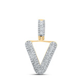 Image of 10kt Yellow Gold Mens Baguette Diamond V Initial Letter Pendant 3/8 Cttw