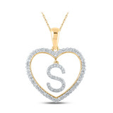 Image of 10kt Yellow Gold Womens Round Diamond Heart S Letter Pendant 1/4 Cttw