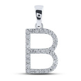 Image of 10kt White Gold Womens Round Diamond Initial B Letter Pendant 1/4 Cttw