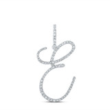 Image of 10kt White Gold Womens Round Diamond E Initial Letter Pendant 1/2 Cttw