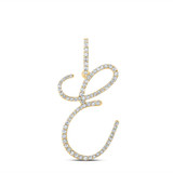 Image of 10kt Yellow Gold Womens Round Diamond E Initial Letter Pendant 1/2 Cttw