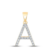 Image of 14kt Yellow Gold Womens Round Diamond A Initial Letter Pendant 1/5 Cttw