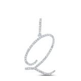 Image of 10kt White Gold Womens Round Diamond Q Initial Letter Pendant 1/2 Cttw