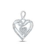 Image of 10kt White Gold Womens Round Diamond Heart Pendant 1/5 Cttw