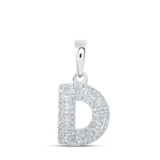 Image of 10kt White Gold Womens Baguette Diamond D Initial Letter Pendant 1/3 Cttw