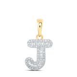 Image of 10kt Yellow Gold Womens Baguette Diamond J Initial Letter Pendant 1/3 Cttw