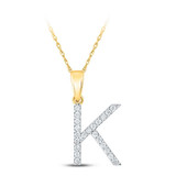 Image of 10kt Yellow Gold Womens Round Diamond K Initial Letter Pendant 1/6 Cttw