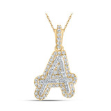 Image of 10kt Yellow Gold Womens Round Diamond A Initial Letter Pendant 1/5 Cttw