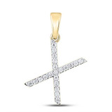 Image of 10kt Yellow Gold Womens Round Diamond X Letter Pendant 1/6 Cttw