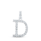 Image of 10kt White Gold Womens Round Diamond D Initial Letter Pendant 1/8 Cttw