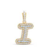 Image of 10kt Yellow Gold Womens Round Diamond I Initial Letter Pendant 1/6 Cttw