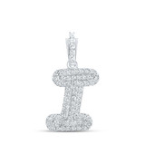 Image of 10kt White Gold Womens Round Diamond I Initial Letter Pendant 1/6 Cttw