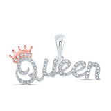 Image of 10kt White Gold Womens Round Diamond Queen Crown Fashion Pendant 1/6 Cttw