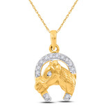 Image of 10kt Two-tone Gold Womens Round Diamond Lucky Horseshoe Charm Pendant 1/10 Cttw