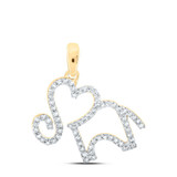 Image of 10kt Yellow Gold Womens Round Diamond Elephant Heart Pendant 1/5 Cttw