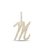 Image of 10kt Yellow Gold Womens Round Diamond M Initial Letter Pendant 1/5 Cttw
