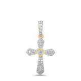 Image of 10kt Yellow Gold Womens Round Diamond Heart Cross Pendant 1/6 Cttw