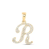 Image of 10kt Yellow Gold Womens Round Diamond R Initial Letter Pendant 1/6 Cttw