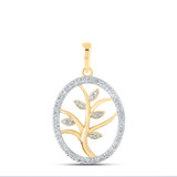 Image of 10kt Yellow Gold Womens Round Diamond Tree Oval Pendant 1/10 Cttw