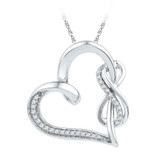 Image of Sterling Silver Womens Round Diamond Linked Infinity Heart Pendant 1/8 Cttw