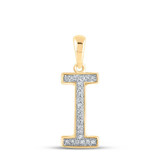 Image of 10kt Yellow Gold Womens Round Diamond Initial I Letter Pendant 1/20 Cttw