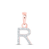 Image of 10kt Rose Gold Womens Round Diamond R Initial Letter Pendant 1/20 Cttw