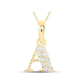 Image of 10kt Yellow Gold Womens Round Diamond A Initial Letter Pendant 1/20 Cttw