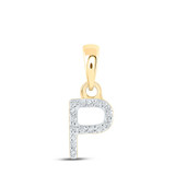 Image of 10kt Yellow Gold Womens Round Diamond P Initial Letter Pendant .03 Cttw