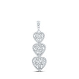 Image of Sterling Silver Womens Round Diamond Triple Heart Pendant 1/20 Cttw