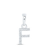 Image of 10kt White Gold Womens Round Diamond F Initial Letter Pendant .03 Cttw