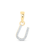 Image of 10kt Yellow Gold Womens Round Diamond U Initial Letter Pendant .03 Cttw