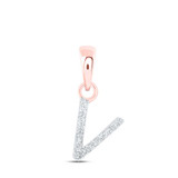 Image of 10kt Rose Gold Womens Round Diamond V Initial Letter Pendant .03 Cttw