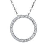 Image of Sterling Silver Womens Round Diamond Circle Outline Pendant 1/20 Cttw