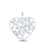 Image of Sterling Silver Womens Round Diamond Tree Heart Pendant 1/12 Cttw
