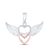 Image of Sterling Silver Womens Round Diamond Angel Heart Pendant 1/20 Cttw