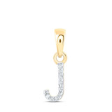 Image of 10kt Yellow Gold Womens Round Diamond J Initial Letter Pendant .02 Cttw