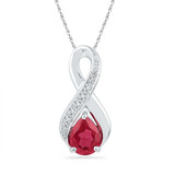 Image of Sterling Silver Womens Pear Synthetic Ruby Diamond Fashion Pendant 1-3/4 Cttw
